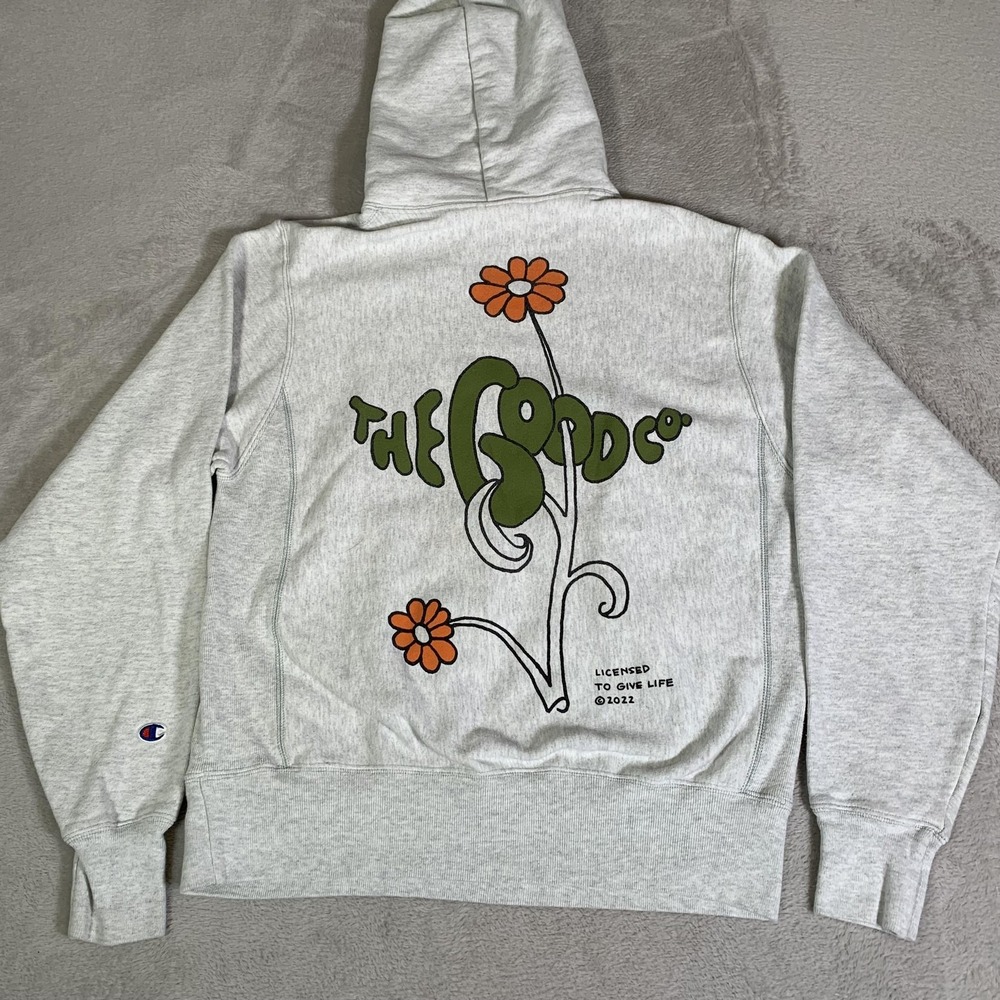 Champion Reverse Weave Hoodie Mens Small Gray Pullover The Good Co Brand Flower